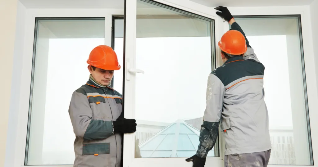 Professional glass installer setting up glass panels.